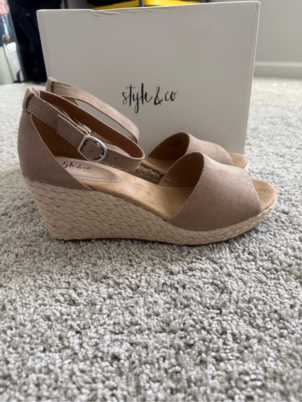 Style & Co. Tan Suede Espadrille Wedge Sandals - Picture 3 of 6